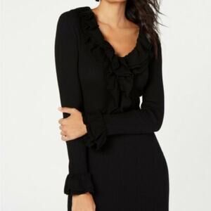 trina turk black ruffle collar sweater dress size medium